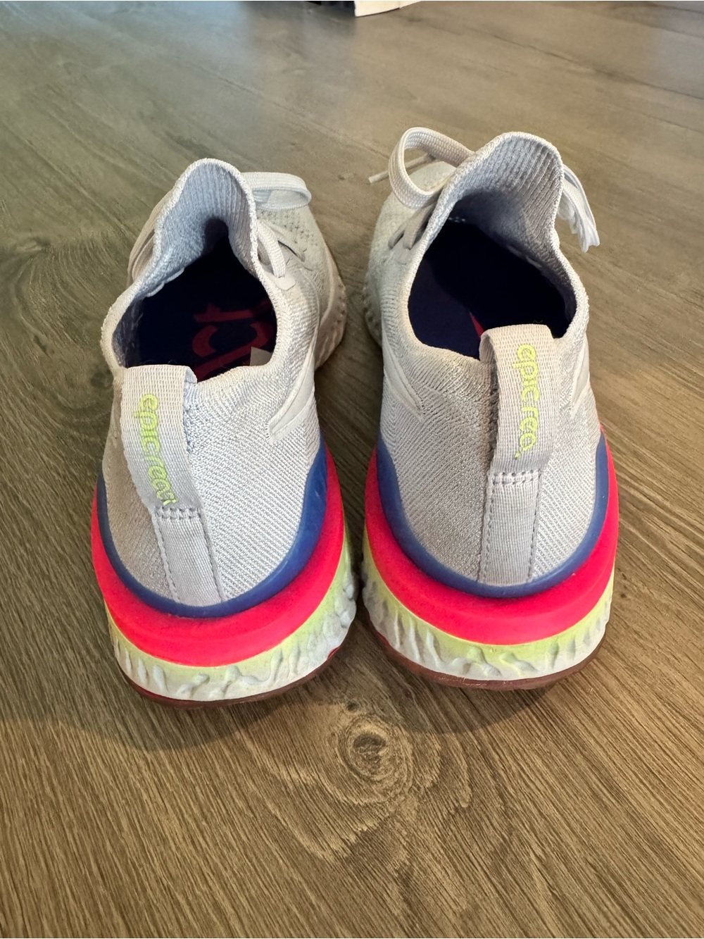 Nike Epic Reacts Women’s Flyknit Running Sneakers with Pink and Blue Accents - Picture 3 of 5